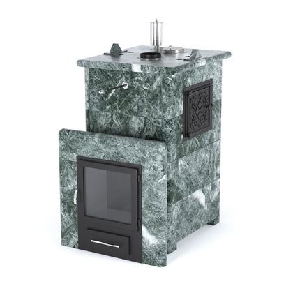 Газовая печь для бани ИзиСтим «Сочи-М2» в кожухе из змеевика в Архангельске