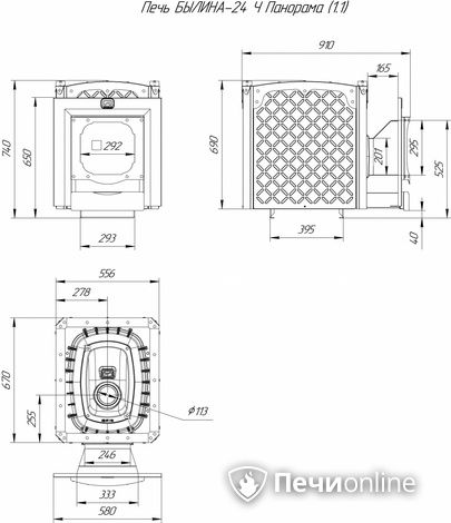 Дровяная банная печь Теплодар Былина-24 Ч Панорама (1.1) в Архангельске