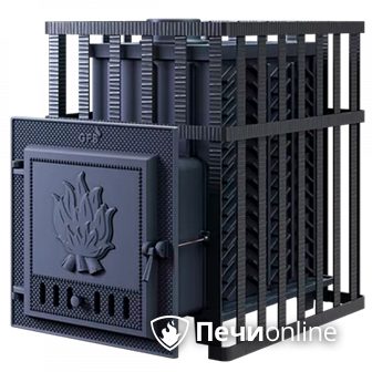 Дровяная банная печь Гефест в сетке-25 чугунная дверца сетка-каменка в Архангельске